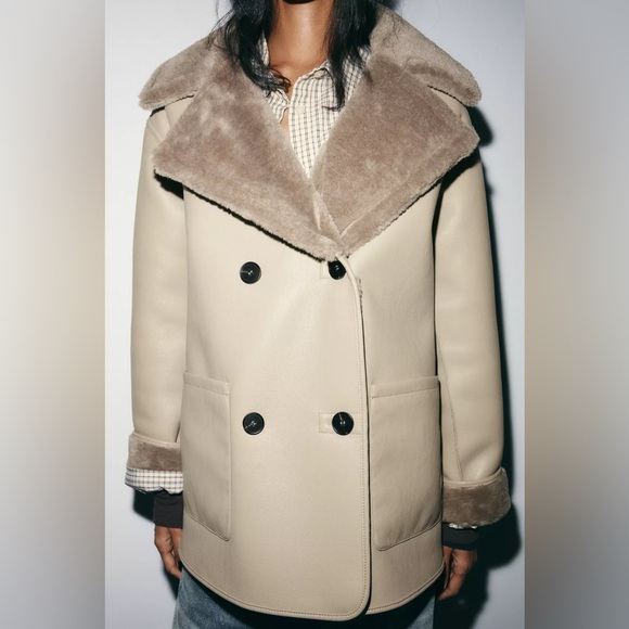 NWT Zara Reversible Double-Faced Coat Women's Taupe Gray Teddy Jacket Size S - Picture 5 of 15